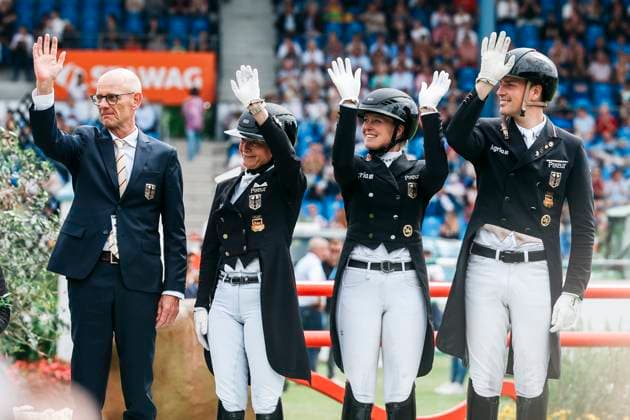CHIO Aachen 2025 05 07 2025 Klaus Röser, Isabell Werth, Katharina Hemmer and Frederic Wandres at the Lambertz Nations Cup on 05 07 2025 at the CHIO Aachen 2025 on the CHIO grounds Copyright: xBEAUTIFULxSPORTS Freisenx