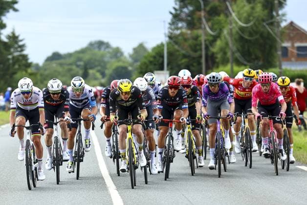Slovenian Tadej Pogacar of UAE Team Emirates and Belgian Tim Wellens of UAE Team Emirates pictured in the first echelon during the first stage, Lille Metropole to Lille Metropole (185 km), of the 2025 Tour de France cycling race, in Lille, France, on Saturday 05 July 2025. The 112th edition of the Tour de France starts on Saturday 5 July in Lille, France, and will finish in Paris, France on the 27th of July. DAVIDxPINTENS  x128486959x