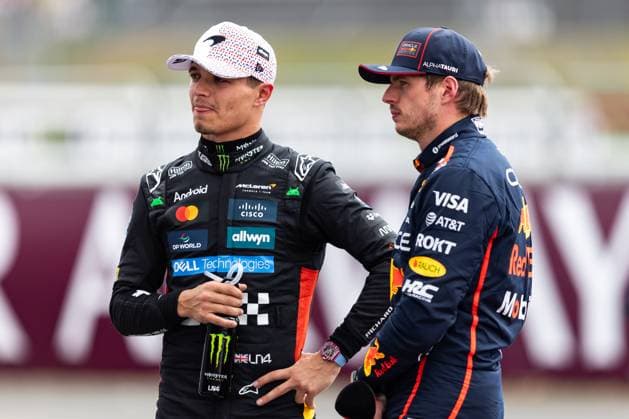 F1 - BRITISH GRAND PRIX 2025 NORRIS Lando (gbr), McLaren F1 Team MCL39, portrait, VERSTAPPEN Max (ned), Red Bull Racing RB21, portrait during the Formula 1 Qatar Airways British Grand Prix 2025, 12th round of the 2025 FIA Formula One World Championship, WM, Weltmeisterschaft from July 4 to 6, 2025 on the Silverstone Circuit, in Silverstone, United Kingdom - SilverstoneUnited Kingdom Copyright: xDPPIx