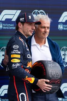 F1 - BRITISH GRAND PRIX 2025 VERSTAPPEN Max (ned), Red Bull Racing RB21, portrait, JosÃ Mourinho, portrait, during the Formula 1 Qatar Airways British Grand Prix 2025, 12th round of the 2025 FIA Formula One World Championship, WM, Weltmeisterschaft from July 4 to 6, 2025 on the Silverstone Circuit, in Silverstone, United Kingdom - SilverstoneUnited Kingdom  Copyright: xDPPIx