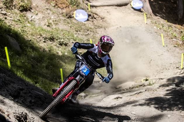 Whoop Downhill Worldcup La Thuile ALRAN Till COMMENCAL MUC OFF BY RIDING ADDICTIONat Whoop Downhill Worldcup La Thuile, 05 07 2025,in La Thuile,ITA Photo Sebastian Sternemann