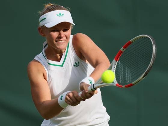 Belgian Jeline Vandromme pictured in action during a tennis match against Spanish Torner-Sensano, in the first round of the girls singles at the 2025 Wimbledon grand slam tournament, Saturday 05 July 2025 at the All England Tennis Club, in South-West London, Britain. BENOITxDOPPAGNE  x128493940x