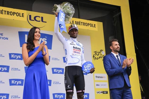 CICLISMO - Tour De France - Tour de France 2025 - Stage 1 Biniam GIRMAY, Intermarche - Wanty, during the award ceremony, white jersey, during the Tour de France 2025, UCI WorldTour cycling event, Stage 1, Lille Metropole - Lille Metropole (184,9 Km) on 5 July 2025 in Lille, France during Tour de France 2025 - Stage 1, Tour De France race in France, France, July 05 2025 France France  Copyright: xIPAxSport ABACAx