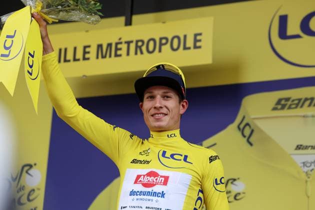 TOUR DE FRANCE 2025 PHOTOPQR VOIX DU NORD STEPHANE MORTAGNE ; 05 07 2025 ; LILLE, 05.07.2025 Cyclisme, velo, Tour de France, Arrivée de la 1ere etape du Tour de France entre Lille et Lille Victoire au sprint de Jasper Philipsen qui prend dans la foulle le maillot jaune PHOTO STEPHANE MORTAGNE LA VOIX DU NORD- French cycling race Tour de France 2024 takes place in july 2025 Hauts de France France  Copyright: xPHOTOPQR VOIXxDUxNORD MAXPPPxSTEPHANExMORTAGNEx 20250705VDN0464 20250705VDN0464