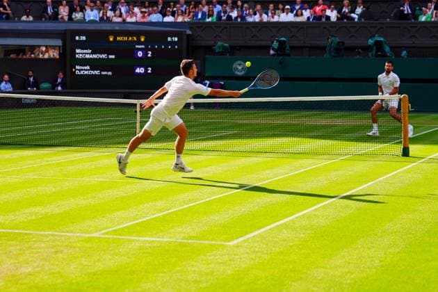 Miomir Kecmanovic and Novak Djokovic during their third round match Wimbledon Tennis Championships, Day 6, The All England Lawn Tennis and Croquet Club, London, UK - 05 Jul 2025London The All England Lawn Tennis and United Kingdom  Copyright: xJavierxGarcia Shutterstockx 15385616bv