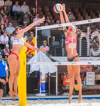 July 5, 2025, Gstaad, Bern, Switzerland: MELISSA HUMANA-PAREDES of Canada against TINA GRAUDINA of Latonia during Swatch Beach Pro Gstaad 2025, Swatch Beach Pro Gstaad 2025 took place in the famous ski resort and which organizes events like the EFG Swiss Open Gstaad ATP, Tennis Herren 250 and the Polo Gold Club Gstaad 2024 and took place at Roy Emerson Arena in Gstaad. Gstaad Switzerland - ZUMAd206 20250705_zip_d206_006 Copyright: xEricxDubostx