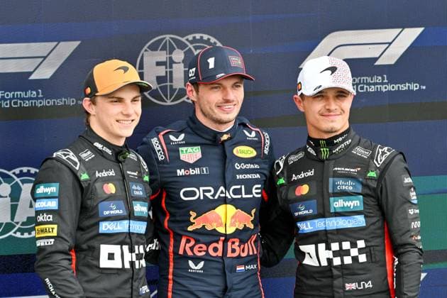 Formula 1, Qualification Session, Silverstone, UK, 05 July, 2025. 05 July 2025. Max Verstappen, Red Bull Racing, takes 1st place and Pole Position with Oscar Piastri 2nd and Lando Norris 3rd for McLaren in the Qualification Session at the Formula 1 Qatar Airways British Grand Prix at Silverstone, Northamptonshire, UK., Credit:Lee Floyd Avalon UK, Northamptonshire, Silverstone  Copyright: xLeexFloydx xAvalonx 1018968995