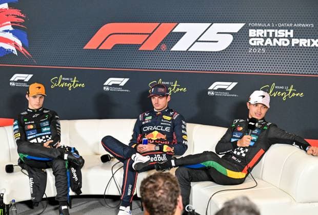 Formula 1, Qualification Session, Silverstone, UK, 05 July, 2025. 05 July 2025. Max Verstappen, Red Bull Racing, takes 1st place and Pole Position with Oscar Piastri 2nd and Lando Norris 3rd for McLaren in the Qualification Session at the Formula 1 Qatar Airways British Grand Prix at Silverstone, Northamptonshire, UK., Credit:Lee Floyd Avalon UK, Northamptonshire, Silverstone  Copyright: xLeexFloydx xAvalonx 1018969391