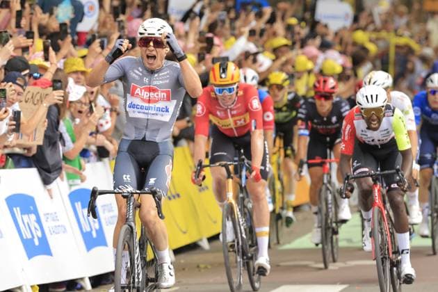 Jasper Philipsen Wins First Stage Of Tour De France - Lille Jasper PHILIPSEN, Alpecin - Deceuninck, during the Tour de France 2025, UCI WorldTour cycling event, Stage 1, Lille Metropole - Lille Metropole (184,9 Km) on 5 July 2025 in Lille, France. Photo by Stefano Cavasino IPA ABACAPRESS.COM Lille France  Copyright: xIPAxSport ABACAx