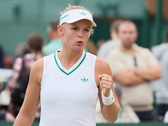 Belgian Jeline Vandromme reacts during a tennis match against Spanish Torner-Sensano, in the first round of the girls singles at the 2025 Wimbledon grand slam tournament, Saturday 05 July 2025 at the All England Tennis Club, in South-West London, Britain. BENOITxDOPPAGNE  x128500778x