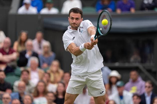 2025-07-05 The Championships Wimbledon 2025 LONDON, UNITED KINGDOM - JULY 5: Pedro Martinez of Spain during Day Six of The Championships Wimbledon 2025 at All England Lawn Tennis and Croquet Club on July 5, 2025 in London, United Kingdom. (Photo by Marleen Fouchier BSR Agency) London United Kingdom Content not available for redistribution in The Netherlands directly or indirectly through any third parties. Copyright: xBSRxAgencyx