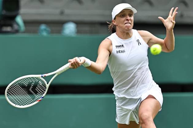 Iga Swiatek, POL, during third round of 2025 All England Lawn Tennis Championships at Wimbledon, womens singles, London, 05 07 2025