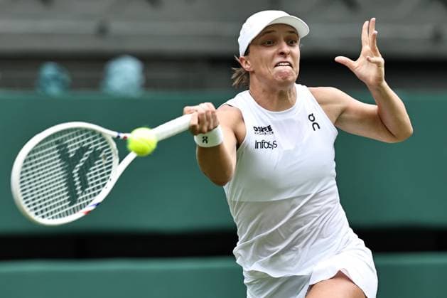 Iga Swiatek, POL, during third round of 2025 All England Lawn Tennis Championships at Wimbledon, womens singles, London, 05 07 2025