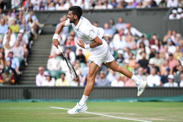 Novak Djokovic, SRB, during third round of 2025 All England Lawn Tennis Championships at Wimbledon, mens singles, London, 05 07 2025