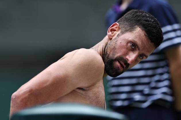 Novak Djokovic, SRB, during third round of 2025 All England Lawn Tennis Championships at Wimbledon, mens singles, London, 05 07 2025