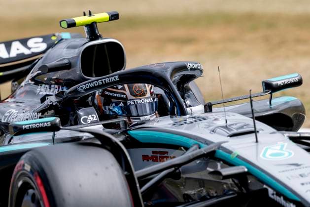 NORTHAMPTONSHIRE, ENG - JULY 05: Andrea Kimi Antonelli of Italy and Team Mercedes (12) comes into the pit during Qualifying at the F1 Grand Prix of Great Britain on July 05, 2025 at Silverstone Circuit in Northampton, England. (Photo by Bob Kupbens Icon Sportswire) AUTO: JUL 05 F1 British Grand Prix EDITORIAL USE ONLY Icon250705236