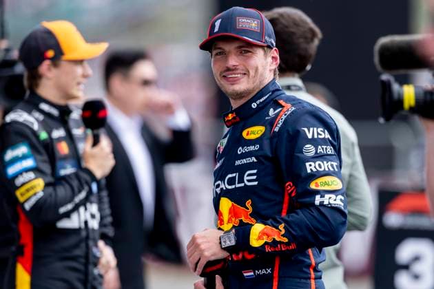 NORTHAMPTONSHIRE, ENG - JULY 05: Max Verstappen of the Netherlands and Team Red Bull Racing (1) smiles after qualifying in pole position during Qualifying at the F1 Grand Prix of Great Britain on July 05, 2025 at Silverstone Circuit in Northampton, England. (Photo by Bob Kupbens Icon Sportswire) AUTO: JUL 05 F1 British Grand Prix EDITORIAL USE ONLY Icon250705268