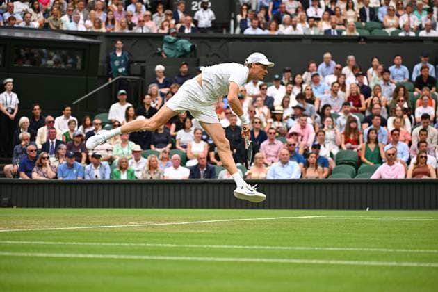 2025 Wimbledon Championships - Day 6 Jannik Sinner (ITA) during his third round match at the 2025 Wimbledon Championships at the AELTC in London, GREAT BRITAIN, on July 5, 2025. Photo by Corinne Dubreuil ABACAPRESS.COM London United Kingdom  Copyright: xDubreuilxCorinne ABACAx