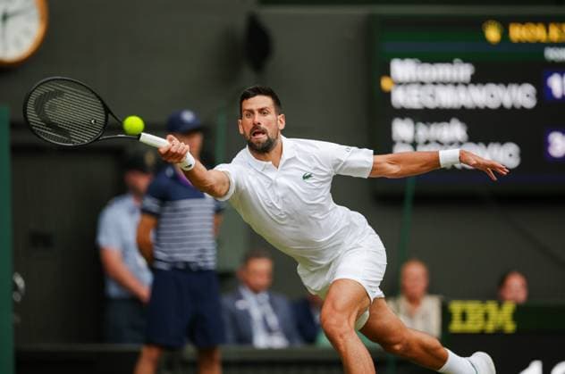 Miomir Kecmanovic v Novak Djokovic Wimbledon Championships 2025 Day 6, Gentlemens’ Singles - Third Round Centre Court Miomir Kecmanovic v Novak Djokovic Novak Djokovic in action. 05.07.2025  Copyright: xBradleyxOrmesher ThexTimesx NINTCHDBPICT001007831945