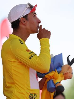 (250706) -- XINING, July 6, 2025 -- Manuel Penalver Aniorte of Team Polti Visitmalta celebrates in the yellow jersey on the podium after Stage 1 of the Tour of Magnificent Qinghai international Road cycling, Rad, Radsport, Strasse race in Xining, northwest China s Qinghai Province, July 6, 2025. ) (SP)CHINA-QINGHAI-XINING-CYCLING-TOUR OF MAGNIFICENT QINGHAI (CN) ZhangxLong 