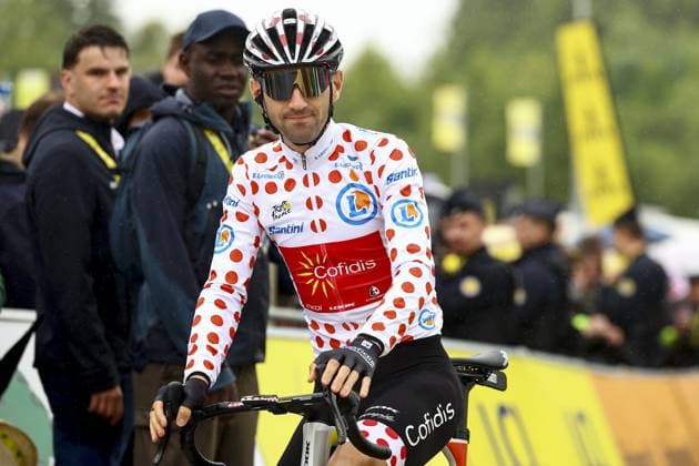 French Benjamin Thomas of Cofidis wearing the red polka-dot jersey pictured at the start of the second stage of the 2025 Tour de France cycling race, from Lauwin-Planque to Boulogne-sur-Mer (212 km), on Sunday 06 July 2025 in France. The 112th edition of the Tour de France starts on Saturday 5 July in Lille, and will finish in Paris on the 27th of July. DAVIDxPINTENS  x128532712x