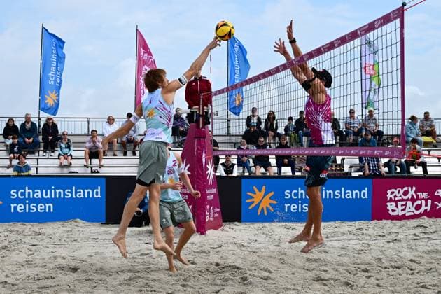 Beach volleyball I men I women I semi-finals I national l St Peter Ording I beach I sandbank I festival character I SPO I 06 07 2025 I v l Wolf Peter TuSA 06 Duesseldorf , Erdmann Jonathan 1 Beachclub Kiel , Rock the Beach the national beach volleyball series with festival character on the sandbank beach in Ording from 04 07 06 07 2025 , qualification for the German Championship , Ording Sandbank Schleswig Holstein Germany