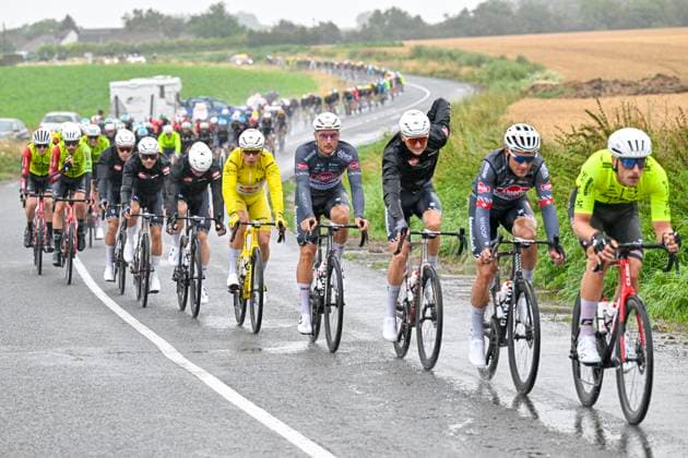 Tour de France 2025 Stage 2 BOULOGNE-SUR-MER, FRANCE - JULY 06 : Philipsen Jasper (BEL) of Alpecin-Deceuninck in the peloton during stage 2 of the 112th edition of Tour de France an UCI World Tour 2.UWT cycling road race stage for Men Elite of 212 km with start in Lauwin-Planque and finish in Boulogne-sur-Mer on July 6, 2025 in Boulogne-sur-Mer, France, 06 07 2025 ( Motordriver Kenny Verfaillie - Boulogne-sur-Mer France  Copyright: xJanxDexMeuleneirx