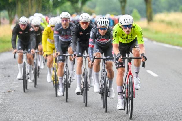 Tour de France 2025 Stage 2 BOULOGNE-SUR-MER, FRANCE - JULY 06 : Rutsch Jonas (GER) of Intermarche - Wanty leading the peloton during stage 2 of the 112th edition of Tour de France an UCI World Tour 2.UWT cycling road race stage for Men Elite of 212 km with start in Lauwin-Planque and finish in Boulogne-sur-Mer on July 6, 2025 in Boulogne-sur-Mer, France, 06 07 2025 ( Motordriver Kenny Verfaillie - Boulogne-sur-Mer France  Copyright: xJanxDexMeuleneirx