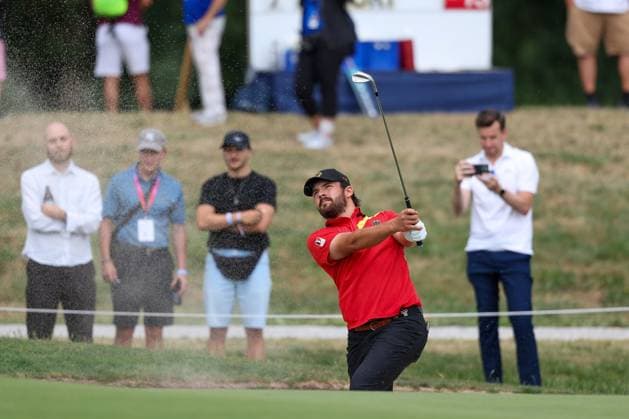 Amateur Tim Wiedemeyer GER hits from the bunker, sand, 36 BMW International Open 2025, Golf, DP World Tour, Men, Final, 06 07 2025 Eichenried Bayern Germany Copyright: xkolbert-press ChristianxKolbertx