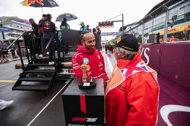 F1 - BRITISH GRAND PRIX 2025 HAMILTON Lewis (gbr), Scuderia Ferrari SF-25, portrait and LEGO Marshal Award during the Formula 1 Qatar Airways British Grand Prix 2025, 12th round of the 2025 FIA Formula One World Championship, WM, Weltmeisterschaft from July 4 to 6, 2025 on the Silverstone Circuit, in Silverstone, United Kingdom - SilverstoneUnited Kingdom  Copyright: xEricxAlonsox