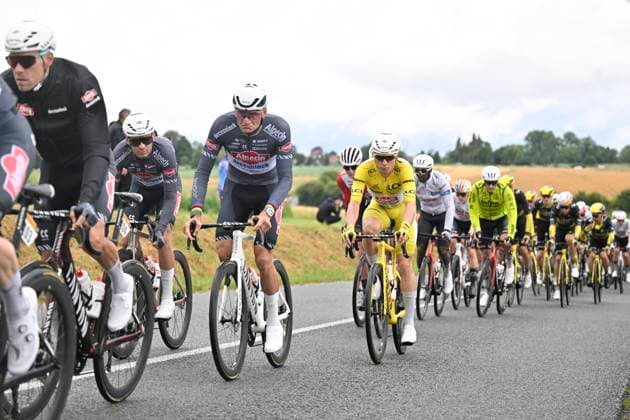 Tour de France 2025 Stage 2 BOULOGNE-SUR-MER, FRANCE - JULY 06 : Van Der Poel Mathieu (NED) of Alpecin - Deceuninck, Philipsen Jasper (BEL) of Alpecin-Deceuninck in action during stage 2 of the 112th edition of Tour de France an UCI World Tour 2.UWT cycling road race stage for Men Elite of 212 km with start in Lauwin-Planque and finish in Boulogne-sur-Mer on July 6, 2025 in Boulogne-sur-Mer, France, 06 07 2025 ( Motordriver Kenny Verfaillie - Boulogne-sur-Mer France  Copyright: xJanxDexMeuleneirx