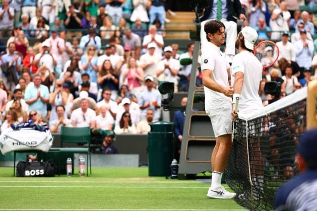 Jordan Thompson is forced to retire in his fourth round match against Taylor Fritz Wimbledon Tennis Championships, Day 7, The All England Lawn Tennis and Croquet Club, London, UK - 06 Jul 2025London The All England Lawn Tennis and United Kingdom  Copyright: xJamesxMarsh Shutterstockx 15387062aj