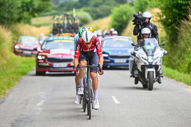 Tour de France 2025 Stage 2 BOULOGNE-SUR-MER, FRANCE - JULY 06 : Van Moer Brent (BEL) of Lotto leading the escape pack during stage 2 of the 112th edition of Tour de France an UCI World Tour 2.UWT cycling road race stage for Men Elite of 212 km with start in Lauwin-Planque and finish in Boulogne-sur-Mer on July 6, 2025 in Boulogne-sur-Mer, France, 06 07 2025 ( Motordriver Kenny Verfaillie - Boulogne-sur-Mer France  Copyright: xJanxDexMeuleneirx
