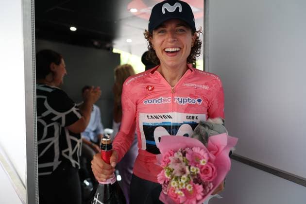 Pink Jersey Marlen Reusser (Movistar Team) during the 1st stage of the Giro d™Italia Women, Tudor ITT from Bergamo to Bergamo, Italy Sunday, July 06, 2025. - cycling .  Copyright: xAlessandroxGarofalox