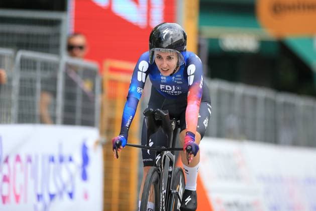 UCI Cycling Race Women Giro d Italia 2025 Pierre Teyssot MAXPPP ; UCI Cycling Race Women Giro d Italia 2025 at Bergamo, Italy on July 6, 2025. Individual Time Trial 14.2 km, in action Juliette Labous (FRA). Pierre Teyssot Maxppp Bergamo Italy  Copyright: xMAXPPPxPierrexTeyssotx PT1_6464 PT1_6464