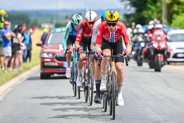 Tour de France 2025 Stage 2 BOULOGNE-SUR-MER, FRANCE - JULY 06 : Illustration picture of the escape pack with Armirail Bruno (FRA) of Decathlon AG2R La Mondiale Team, Fedorov Yevgeniy (KAZ) of XDS Astana Team, Van Moer Brent (BEL) of Lotto, Leknessund Andreas (NOR) of Uno-X Mobility during stage 2 of the 112th edition of Tour de France an UCI World Tour 2.UWT cycling road race stage for Men Elite of 212 km with start in Lauwin-Planque and finish in Boulogne-sur-Mer on July 6, 2025 in Boulogne-sur-Mer, France, 06 07 2025 ( Motordriver Kenny Verfaillie - Boulogne-sur-Mer France  Copyright: xJanxDexMeuleneirx