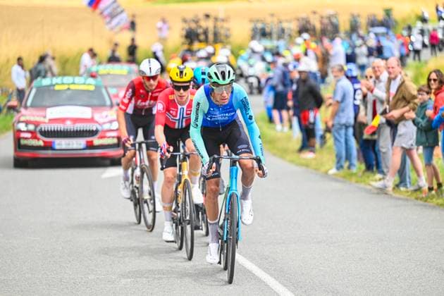 Tour de France 2025 Stage 2 BOULOGNE-SUR-MER, FRANCE - JULY 06 : Illustration picture of the escape pack with Armirail Bruno (FRA) of Decathlon AG2R La Mondiale Team, Fedorov Yevgeniy (KAZ) of XDS Astana Team, Van Moer Brent (BEL) of Lotto, Leknessund Andreas (NOR) of Uno-X Mobility during stage 2 of the 112th edition of Tour de France an UCI World Tour 2.UWT cycling road race stage for Men Elite of 212 km with start in Lauwin-Planque and finish in Boulogne-sur-Mer on July 6, 2025 in Boulogne-sur-Mer, France, 06 07 2025 ( Motordriver Kenny Verfaillie - Boulogne-sur-Mer France  Copyright: xJanxDexMeuleneirx