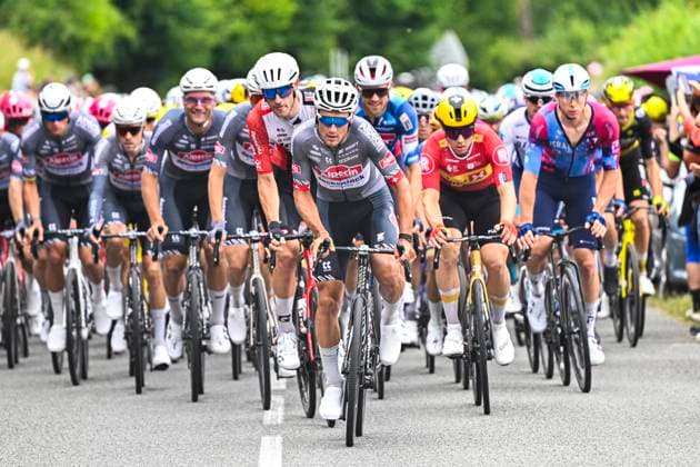 Tour de France 2025 Stage 2 BOULOGNE-SUR-MER, FRANCE - JULY 06 : Dillier Silvan (CHE) of Alpecin-Deceuninck leading the peloton during stage 2 of the 112th edition of Tour de France an UCI World Tour 2.UWT cycling road race stage for Men Elite of 212 km with start in Lauwin-Planque and finish in Boulogne-sur-Mer on July 6, 2025 in Boulogne-sur-Mer, France, 06 07 2025 ( Motordriver Kenny Verfaillie - Boulogne-sur-Mer France  Copyright: xJanxDexMeuleneirx