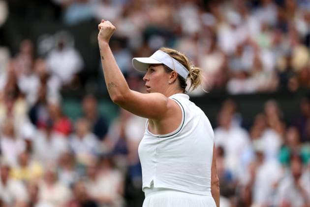 6th July 2025; All England Lawn Tennis and Croquet Club, London, England; Wimbledon Tennis Tournament, Day 7; Anastasia Pavlyuchenkova (RUS) celebrates towards her coaches in her match against Sonay Kartal (GBR)  ActionPlus12810522 JohnxPatrickxFletcher