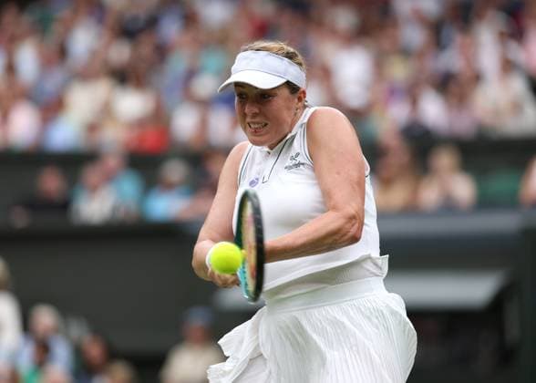 6th July 2025; All England Lawn Tennis and Croquet Club, London, England; Wimbledon Tennis Tournament, Day 7; Anastasia Pavlyuchenkova (RUS) with a backhand shot to Sonay Kartal (GBR)  ActionPlus12810523 JohnxPatrickxFletcher