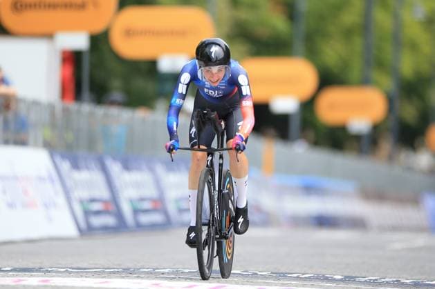 UCI Cycling Race Women Giro d Italia 2025 Pierre Teyssot MAXPPP ; UCI Cycling Race Women Giro d Italia 2025 at Bergamo, Italy on July 6, 2025. Individual Time Trial 14.2 km, in action Evita Muzic (FRA). Pierre Teyssot Maxppp Bergamo Italy  Copyright: xMAXPPPxPierrexTeyssotx PT1_6367 PT1_6367