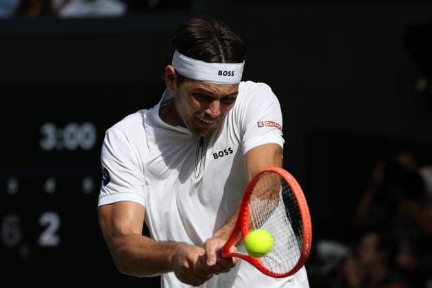July 6, 2025, London, Celestynow, England: TAYLOR FRITZ of USA during the match against A. Davidovich Fokina of Spain in the third round of Championships 2025 at Wimbledon AELTC in London. London England - ZUMAc278 20250706_zsp_c278_029 Copyright: xMarcinxCholewinskix