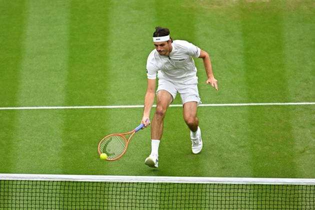 Wimbledon Championships - Day 7 - London Taylor Fritz (USA) during his fourth round match at the 2025 Wimbledon Championships at the AELTC in London, England, UK on July 6, 2025. Photo by Corinne Dubreuil ABACAPRESS.COM London England United Kingdom  Copyright: xDubreuilxCorinne ABACAx