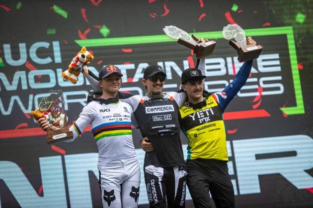 Whoop Downhill Worldcup La Thuile Podium Junior Menat Whoop Downhill Worldcup La Thuile, 06 07 2025,in La Thuile,ITA Photo Sebastian Sternemann