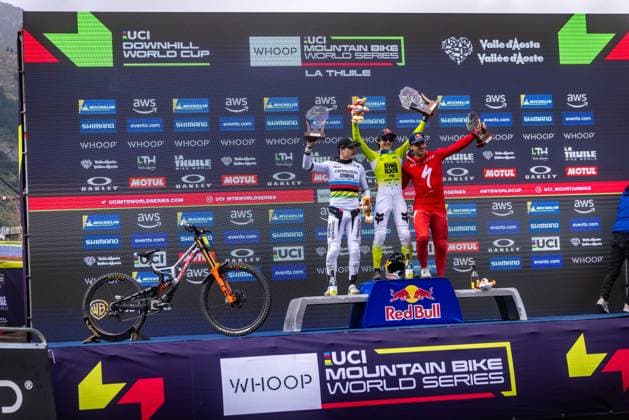 Whoop Downhill Worldcup La Thuile Podium Menat Whoop Downhill Worldcup La Thuile, 06 07 2025,in La Thuile,ITA Photo Sebastian Sternemann