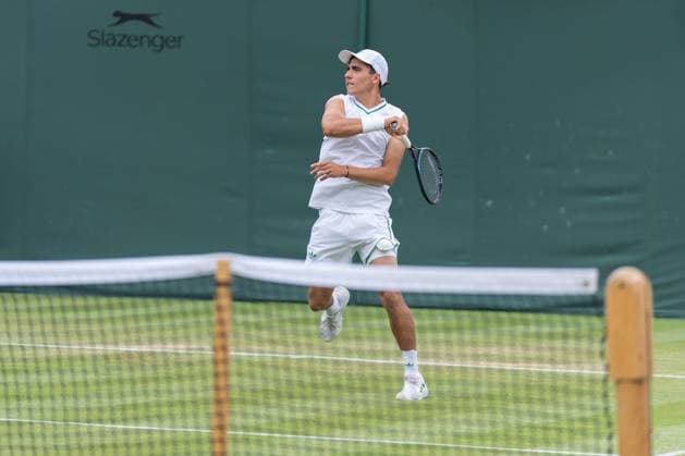 2025-07-06 Wimbledon 2025 LONDON, ENGLAND - JULY 6: Ivan Ivanov of Bulgaria during Wimbledon 2025 at All England Lawn Tennis & Croquet Club on July 6, 2025 in London, England. London All England Lawn Tennis & Croquet Club England Content not available for redistribution in The Netherlands directly or indirectly through any third parties. Copyright: xMarleenxFouchierx