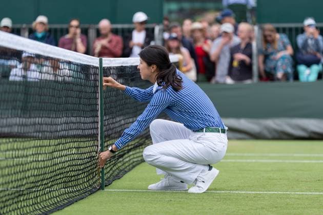 2025-07-06 Wimbledon 2025 LONDON, ENGLAND - JULY 6: Line judge, line umpire, match official, on court official during Wimbledon 2025 at All England Lawn Tennis & Croquet Club on July 6, 2025 in London, England. London All England Lawn Tennis & Croquet Club England Content not available for redistribution in The Netherlands directly or indirectly through any third parties. Copyright: xMarleenxFouchierx