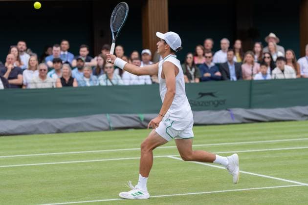 2025-07-06 Wimbledon 2025 LONDON, ENGLAND - JULY 6: Ivan Ivanov of Bulgaria during Wimbledon 2025 at All England Lawn Tennis & Croquet Club on July 6, 2025 in London, England. London All England Lawn Tennis & Croquet Club England Content not available for redistribution in The Netherlands directly or indirectly through any third parties. Copyright: xMarleenxFouchierx