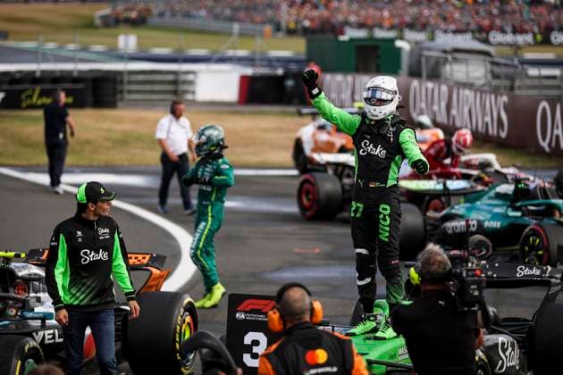 F1 - BRITISH GRAND PRIX 2025 HULKENBERG Nico (ger), Stake F1 Team Kick C45, portrait celebrates his first podium BORTOLETO Gabriel (bra), Stake F1 Team Kick C45, portrait during the Formula 1 Qatar Airways British Grand Prix 2025, 12th round of the 2025 FIA Formula One World Championship, WM, Weltmeisterschaft from July 4 to 6, 2025 on the Silverstone Circuit, in Silverstone, United Kingdom - SilverstoneUnited Kingdom  Copyright: xEricxAlonsox