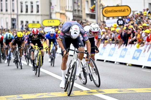 Dutch Mathieu van der Poel of Alpecin-Deceuninck pictured in action during the second stage of the 2025 Tour de France cycling race, from Lauwin-Planque to Boulogne-sur-Mer (212 km), on Sunday 06 July 2025 in France. The 112th edition of the Tour de France starts on Saturday 5 July in Lille, and will finish in Paris on the 27th of July. JASPERxJACOBS  x128547854x